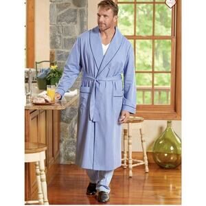 Vermont Country Store Lounge Wear Mens Robe Size S/M Long Thin Blue 100% Cotton